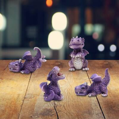ICE ARMOR 4-PC Cute Purple Mini Baby Dragons 4.25"W Figurine Set