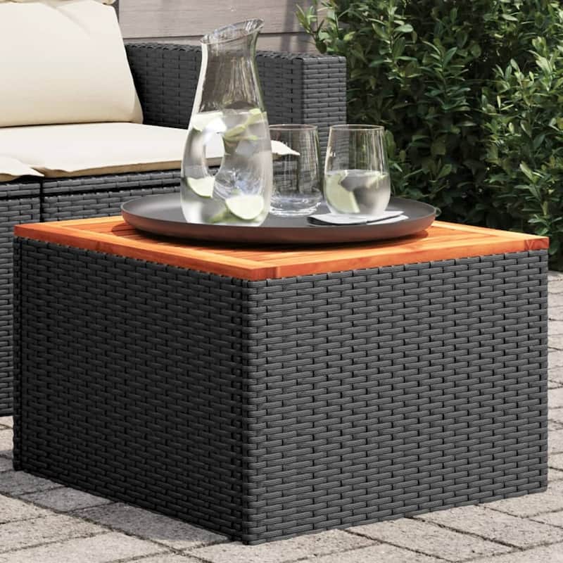 vidaXL Patio Table Outdoor Garden Firniture Side Tea Coffee Table Poly Rattan - 21.7 x 21.7 x 14.6 in - Black-wood