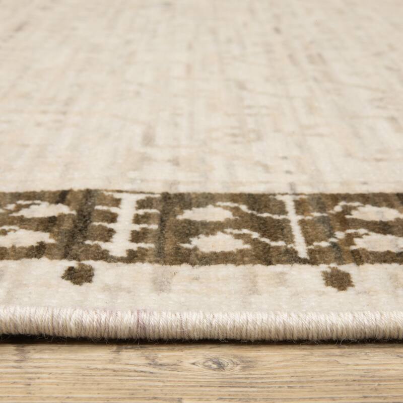 Adelaide Global Bordered Beige/ Brown Wool Blend Area Rug_