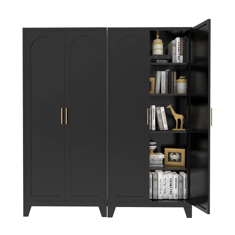Anmytek 71" Tall Metal Storage Cabinet with 2 Doors and Adjustable Shelves Black for Bedroom Living Room Kitchen