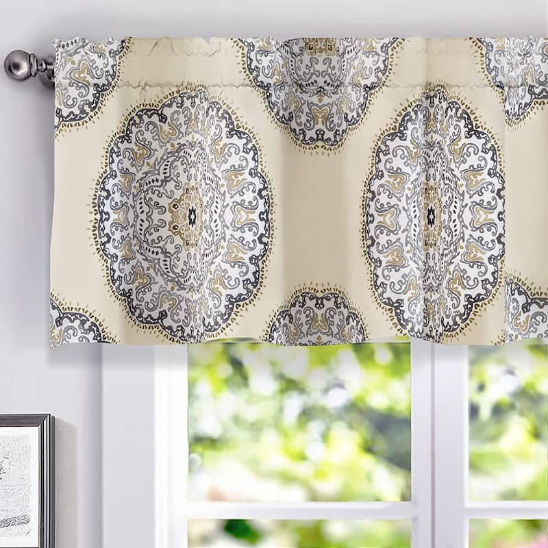 Porch & Den Alfreda Medallion Lined Window Valance - Grey