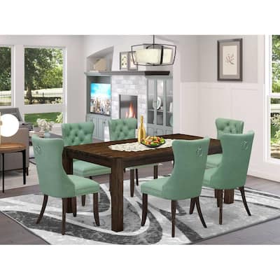 7 Piece Dining Set - Rectangle Wood Table & 6 Chairs - Distressed Jacobean Finish