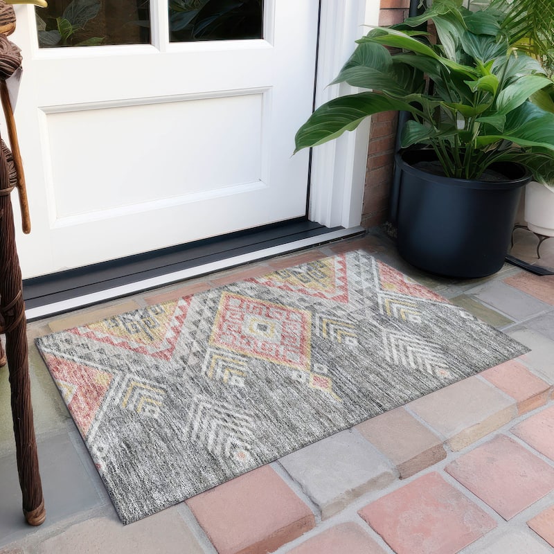 Machine Washable Indoor/ Outdoor Boho Tribal Chantille Rug