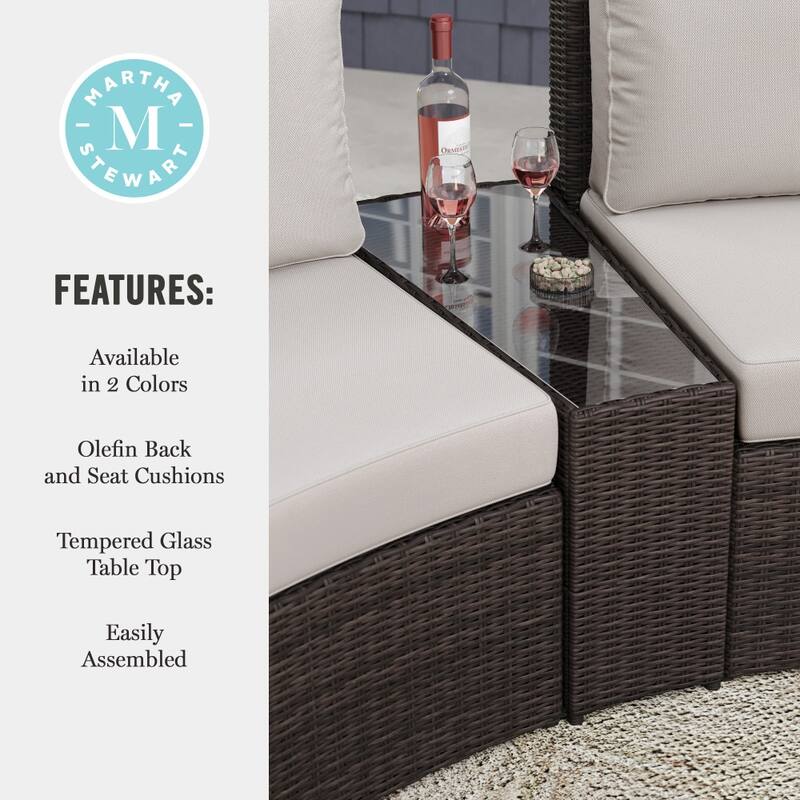 Martha Stewart Outdoor Modular Rattan Wicker Sectional Sofa Seats & Side Table - 33"W x 31"D x 30"H
