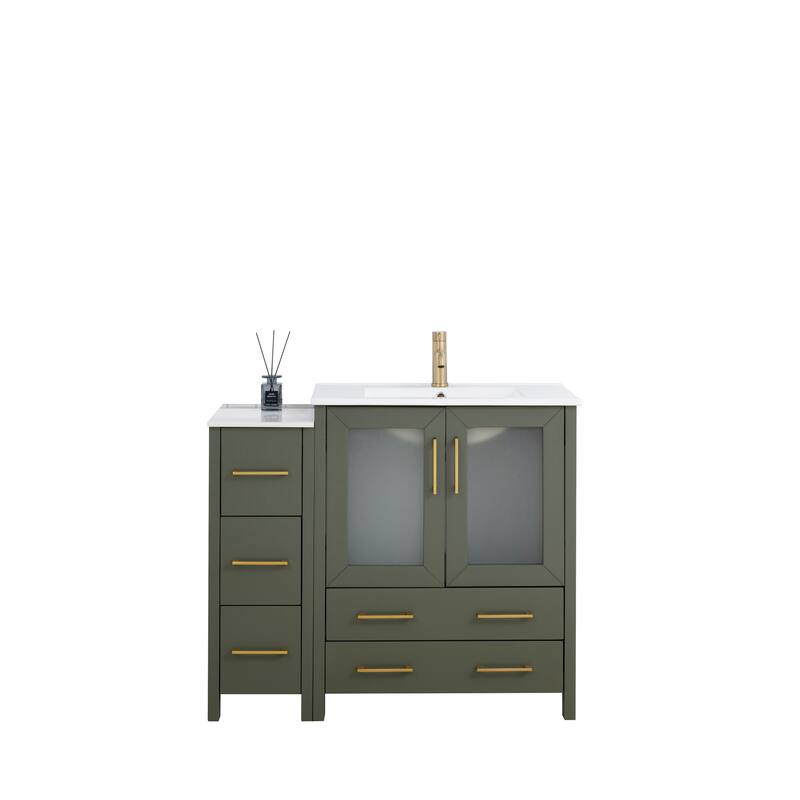 Vanity Art 42 Inch Single Sink Bathroom Vanity Set 5 Dove-Tailed Drawers 1 Cabinets 1 Shelf, Soft-Closing Doors with Free Mirror