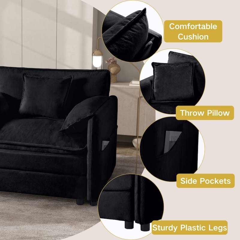 Chenille Modular Armchair with Storage Pockets & Toss Pillow
