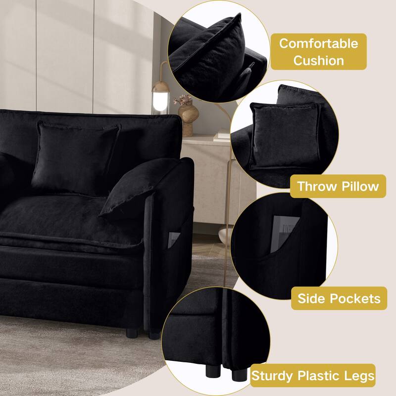 Modern Modular 3 Seat Sofa with Deep Dual Layer Cushions and Storage Pockets for Living Room and Guest Room