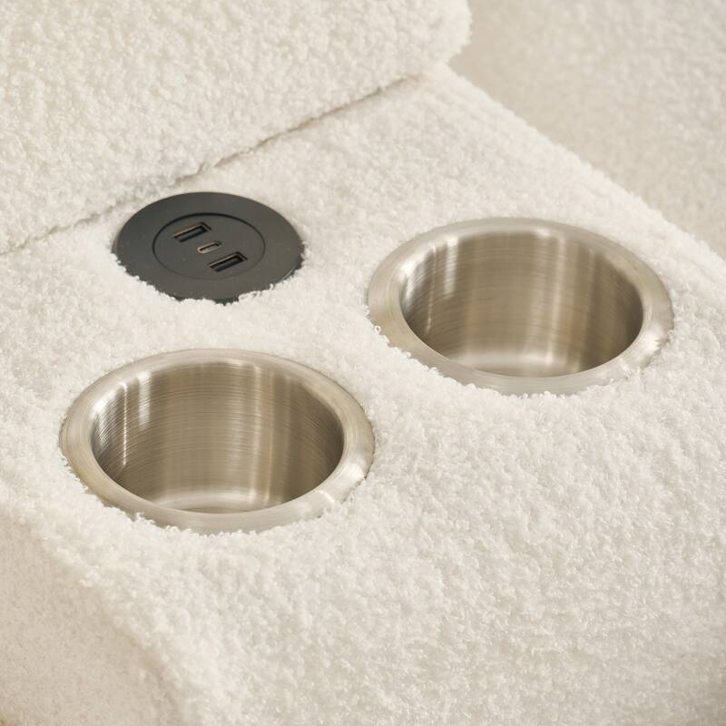 91.7" Modern Teddy Sectional Sofa with Storage Console, USB Ports & Cup Holders, Upholstered L-Shaped Couch with Chaise Lounges