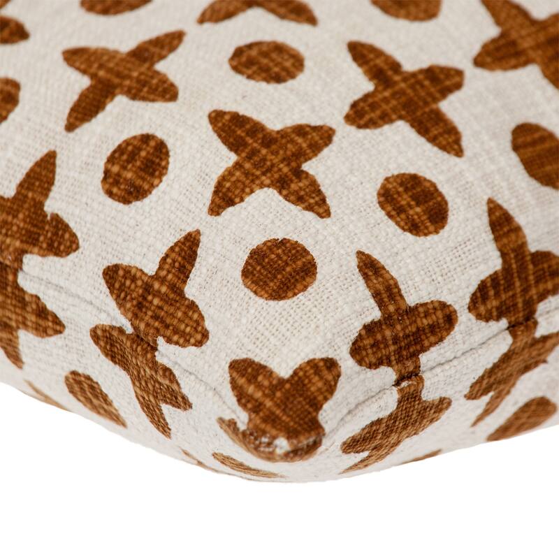 HomeRoots 18" Beige and Brown Geometric Cotton Throw Pillow