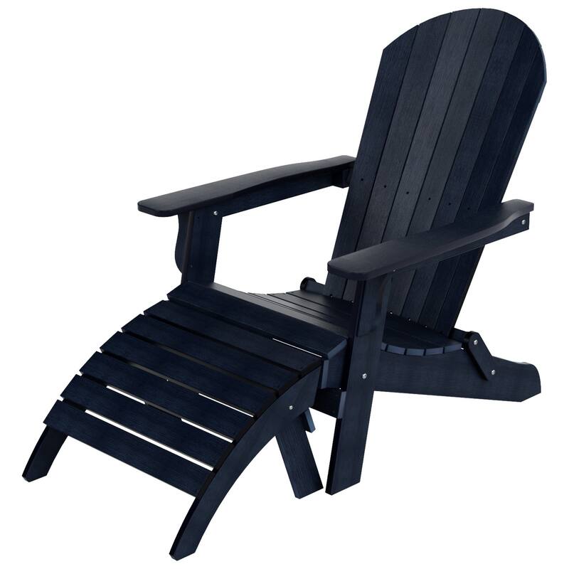 Vineyard HIPS Outdoor Folding Eco-Friendly All Weather Seashell Adirondack Chair with Ottoman (2-Piece Set)