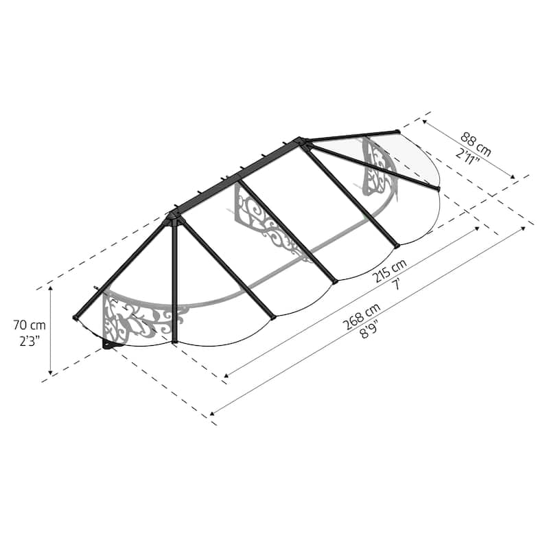Lily 3 ft. Black/Clear Door and Window Awning