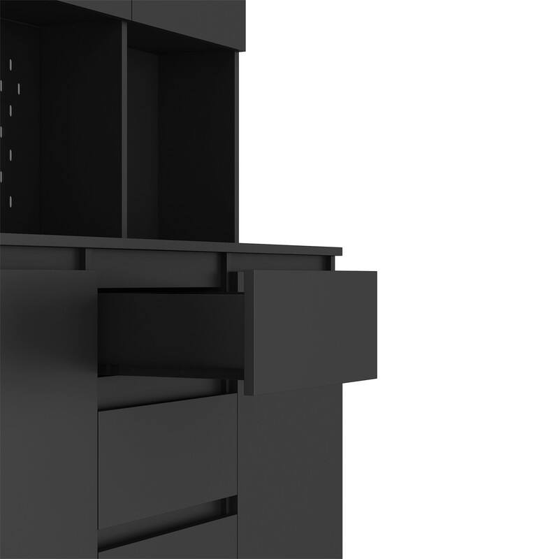 Kitchen Pantry Cabinet with Microwave Stand and 2 Drawers, Freestanding Buffet Cupboards Sideboard with Charging Station