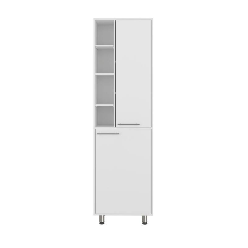 White Kitchen Pantry with Multiple Open and Closed Shelves