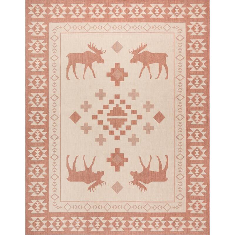Gertmenian Paseo Yoder Rustic Tribal Moose Indoor/ Outdoor Area Rug - 5'3" x 7' - Terra