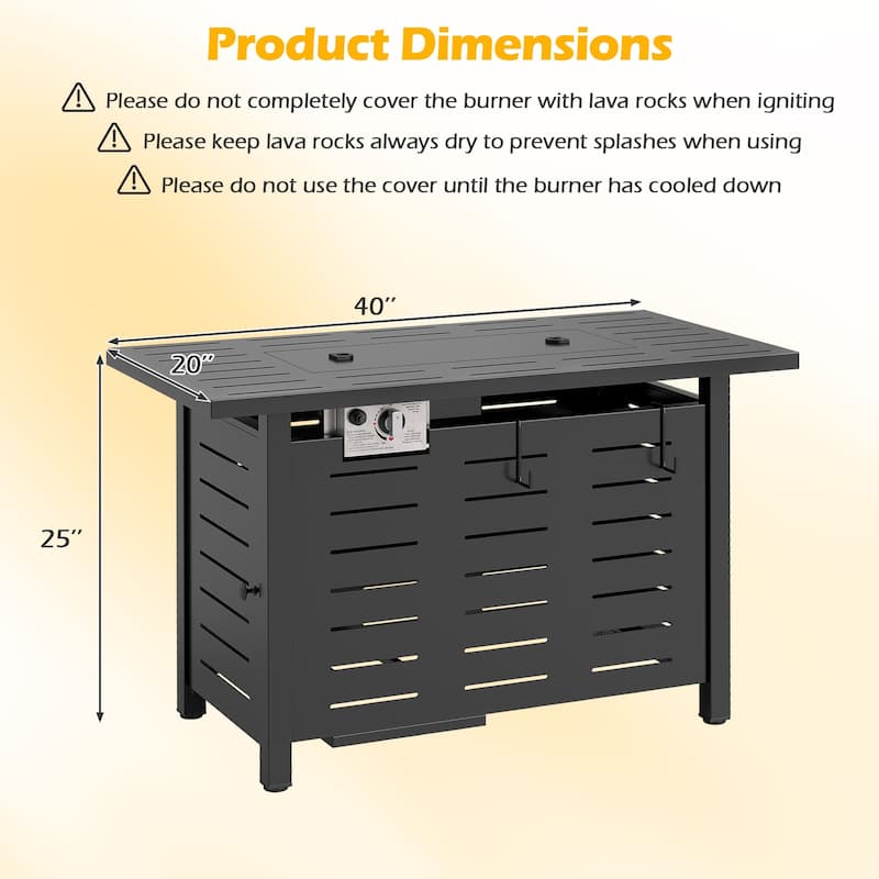 40 Inch Outdoor Propane Fire Pit Rectangle Gas Fire Table with Lava Rocks - 40" x 20" x 25" (L x W x H)