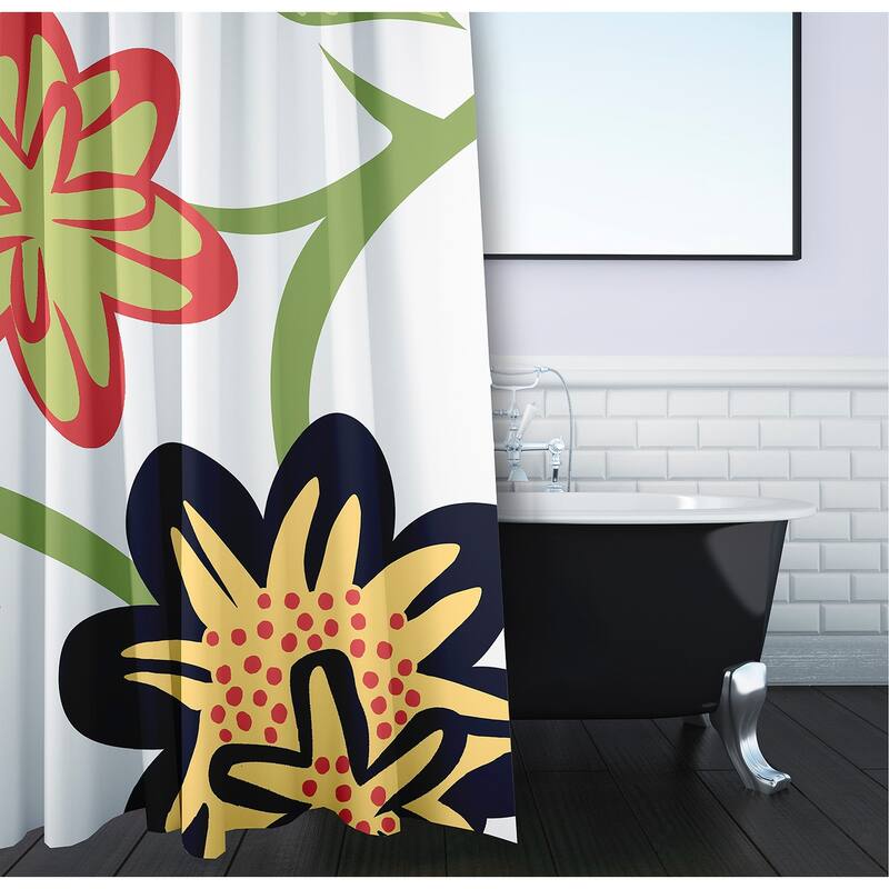 71 x 74-inch Tropical Floral Print Shower Curtain