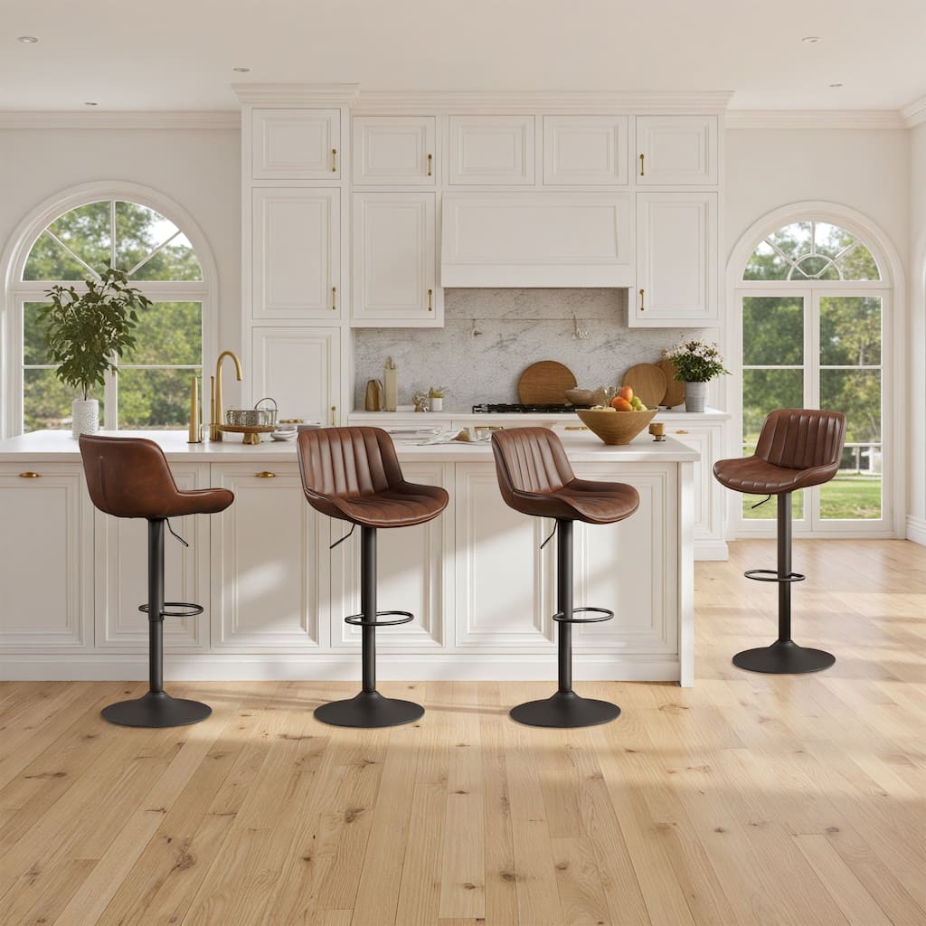 Art Leon Faux Leather Adjustable Swivel Barstool, Set of 4