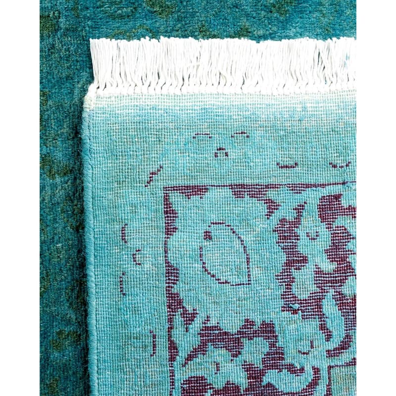 Overton Hand Knotted Wool Vintage Inspired Modern Contemporary Overdyed Blue Area Rug - 4' 1" x 6' 7"