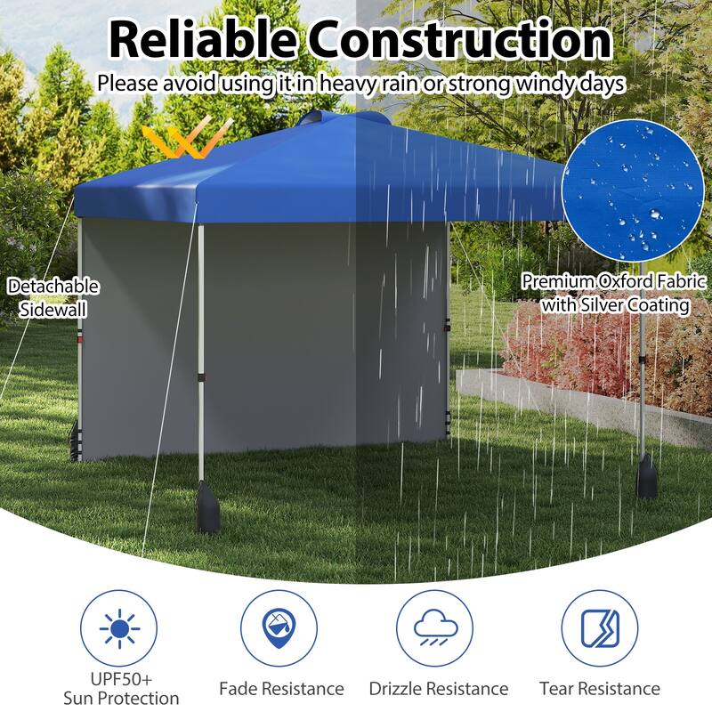 Gymax 10 X 10 FT Pop up Canopy Tent w/ 1 Sidewall Wheeled Bag 8 Stakes