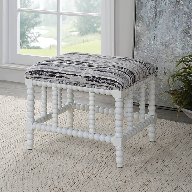 Small Upholstered Bench with Turned Base - 22.5" - White