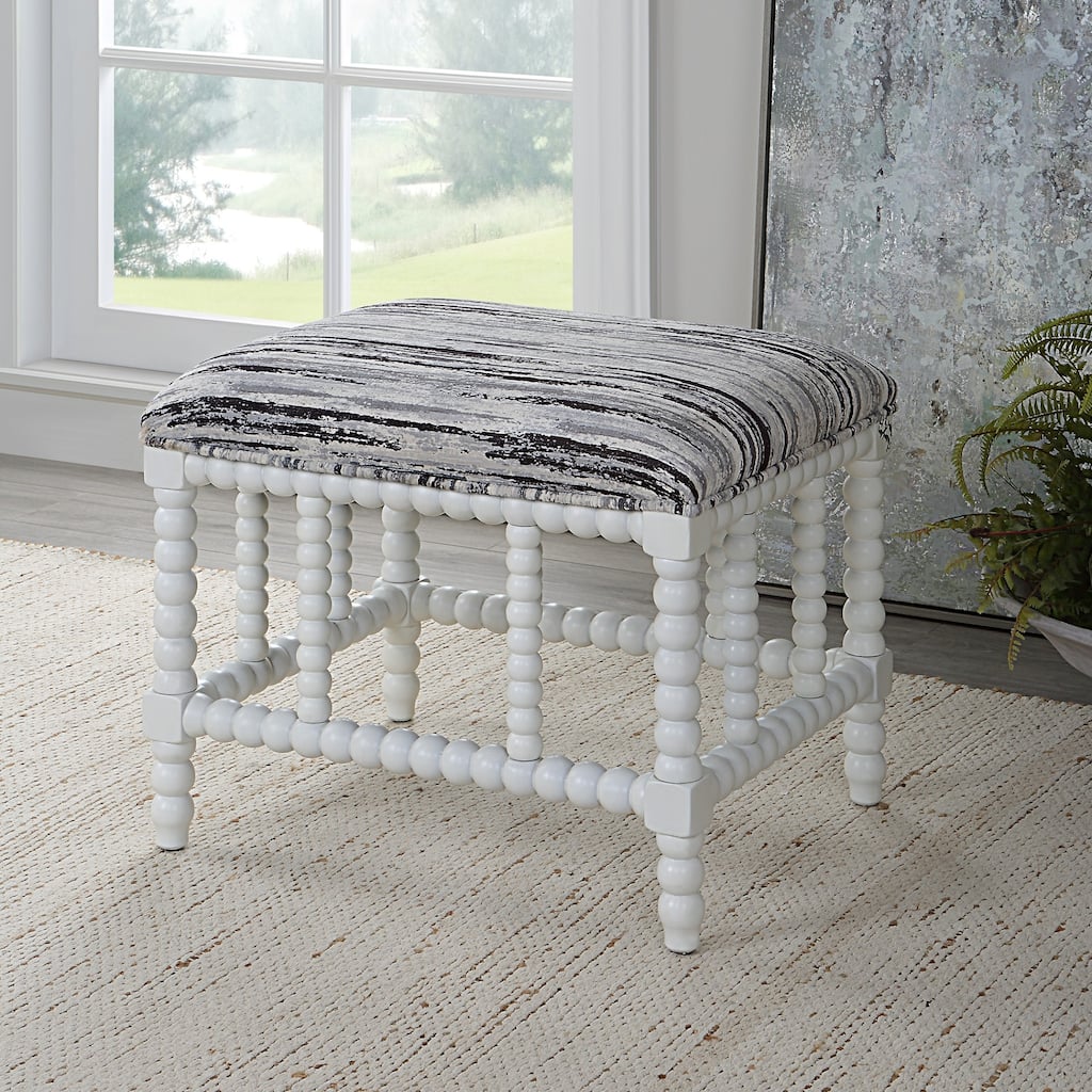 Small Upholstered Bench with Turned Base - 22.5" - White