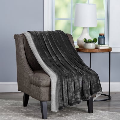 Plush Woven Sherpa Blanket - Oversized Solid Color Poly-Fleece Throw - Machine Washable Blanket by Lavish Home (Gray)