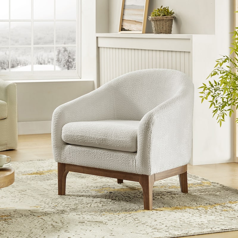 Joseph Modern Boucle Solid Wood Armchair Chair By HULALA HOME - Ivory
