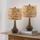 preview thumbnail 4 of 8, Reese 21.25" Rustic Farmhouse Handwoven Rattan/Resin LED Table Lamp, Brown Wood Finish (Set of 2) by JONATHAN Y