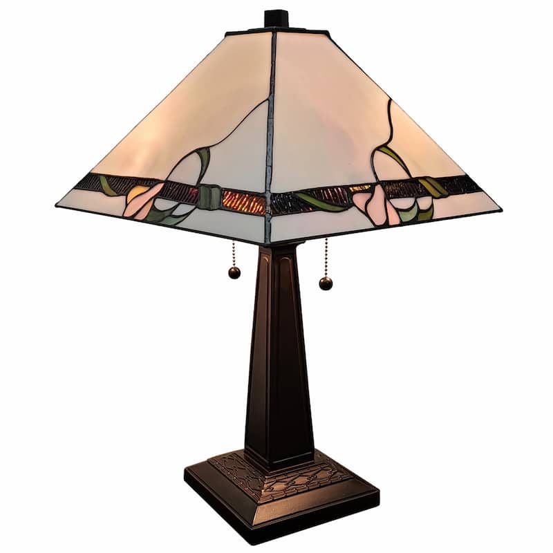 Dark Brown Metal Table Lamp with Ivory Cone Glass Shade and Dual Pull Chain - 11” x 21” x 22” (D x W x H) - Dark Brown-Black-White
