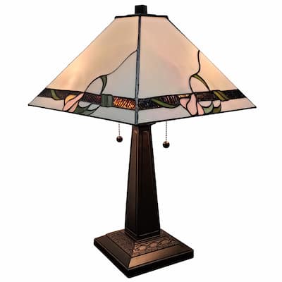 Dark Brown Metal Table Lamp with Ivory Cone Glass Shade and Dual Pull Chain - 11” x 21” x 22” (D x W x H)