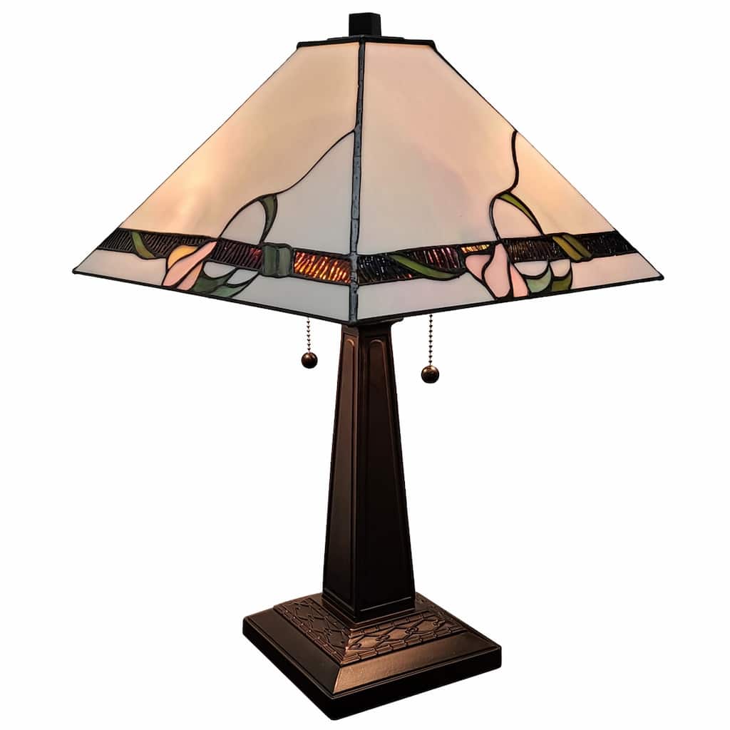 Dark Brown Metal Table Lamp with Ivory Cone Glass Shade and Dual Pull Chain - 11” x 21” x 22” (D x W x H)
