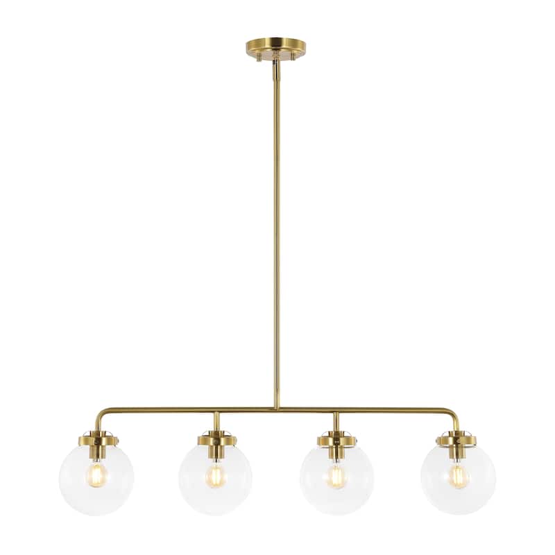 SAFAVIEH Lighting Tuija 34" Rustic Pendant (4-Bulb) - 6" W x 34" D x 49" H - Brass Gold/Clear - 6Wx34Dx49H