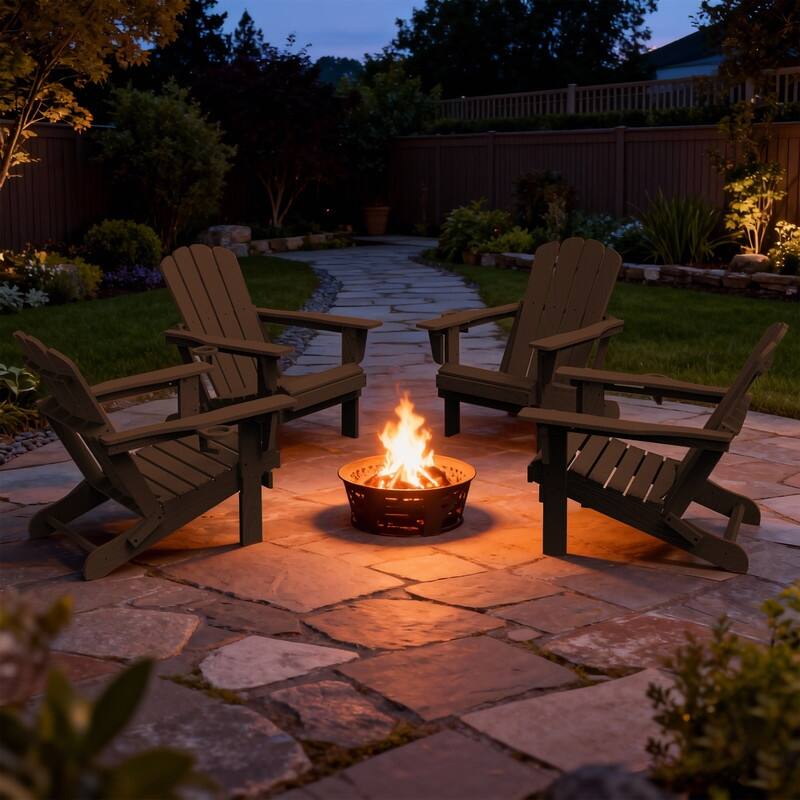 Domi Folding Adirondack Chair,Wooden Textured with Cup Holder,HDPE