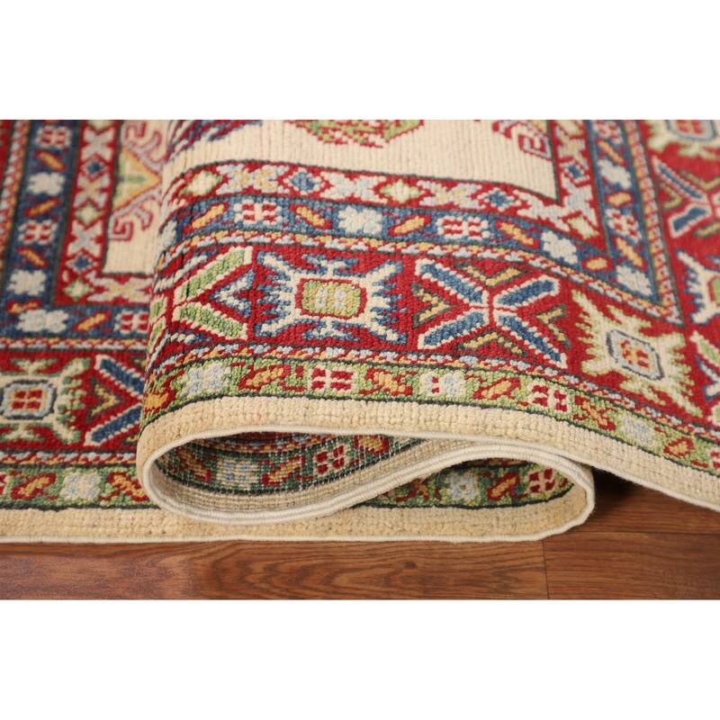 Geometric Kazak Oriental Accent Rug Handmade Wool Carpet - 3'2" x 5'0"