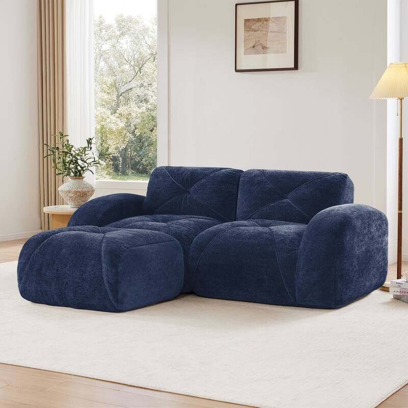 L-shaped Boneless Sofa, Soft Velvet Fabric, Tufted Design, 32D High Density Sponge, No Assembly Required