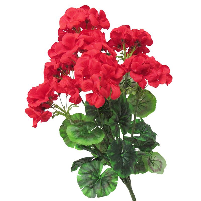 Red Artificial Geranium Flower Stem Plant Bush Bouquet 21in - 21" L x 11.5" W x 11.5" DP