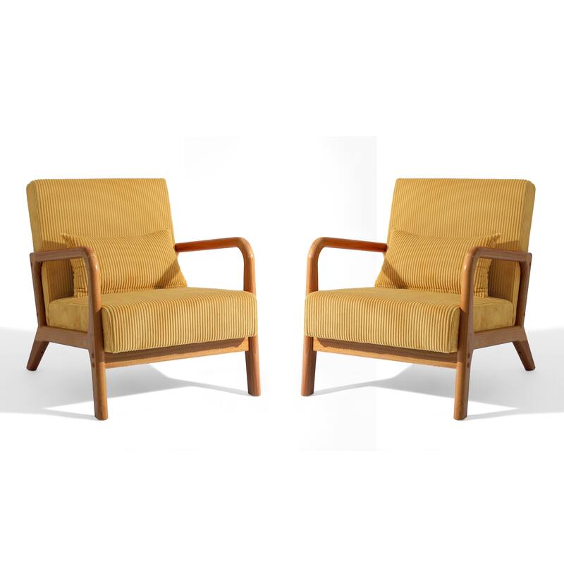 25" W Mid Century Upholstered Wood Accent Chair with Pillow set of 2