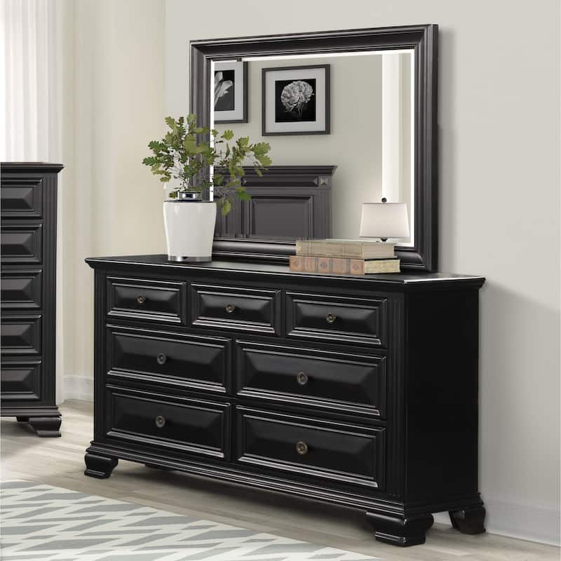 Roundhill Furniture Renova Vintage Black 7-Drawer Dresser with Mirror