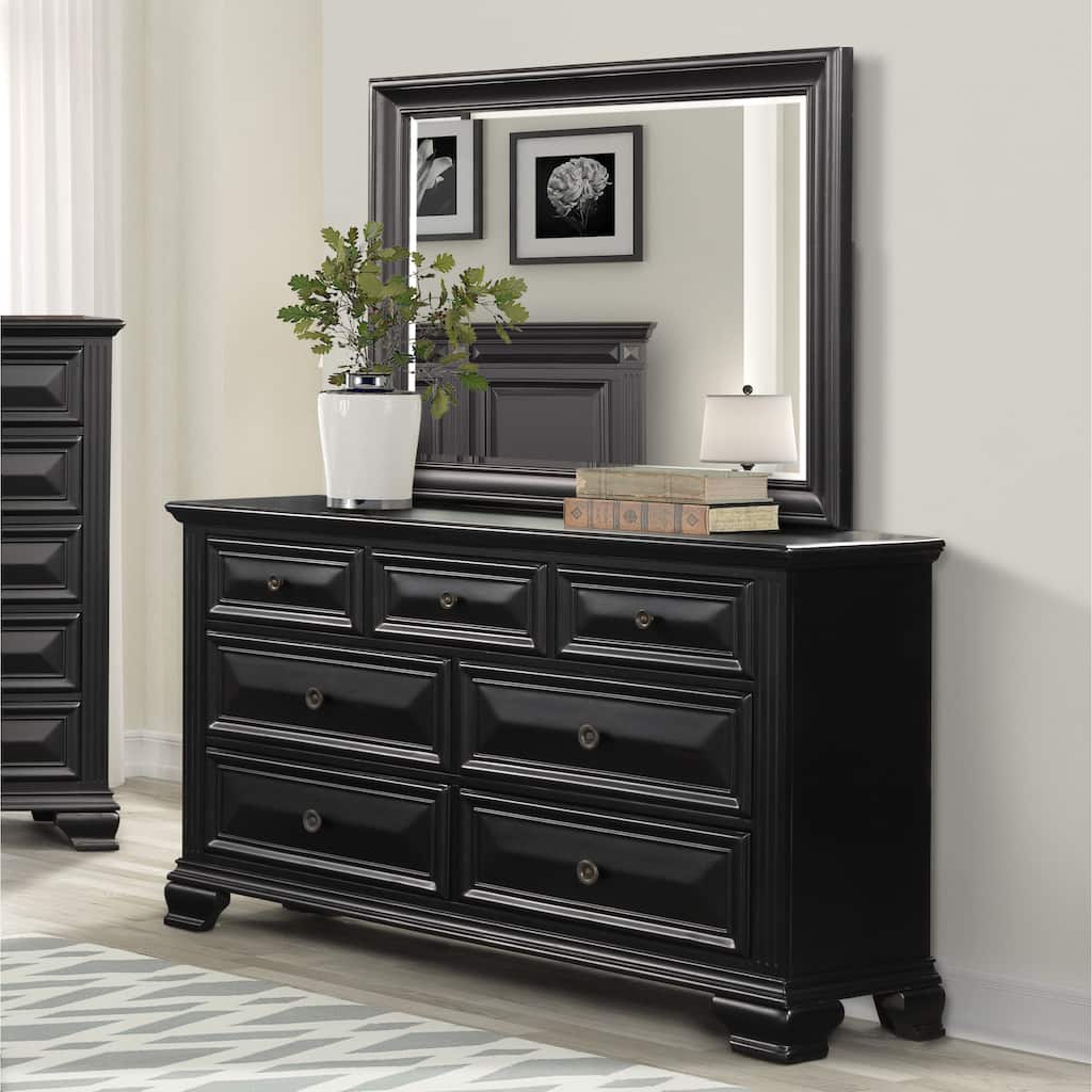 Roundhill Furniture Renova Vintage Black 7-Drawer Dresser with Mirror