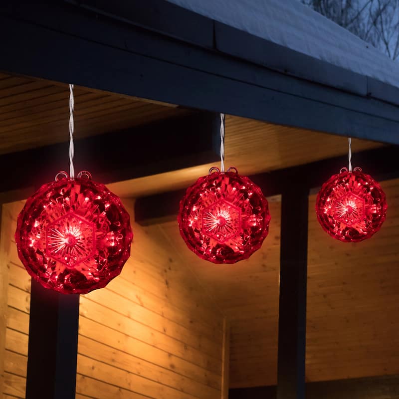 6" LED Lighted Red Hanging Crystal Sphere Ball Outdoor Christmas Decor
