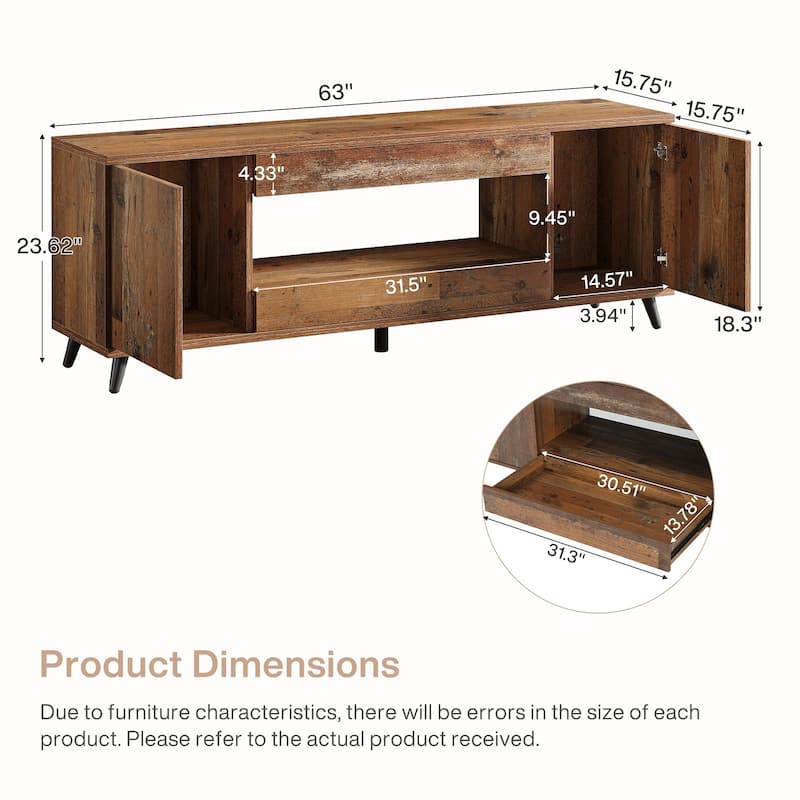 63" TV Stand for TV Up To 75'', Entertainment Center Media TV Console Cabinet