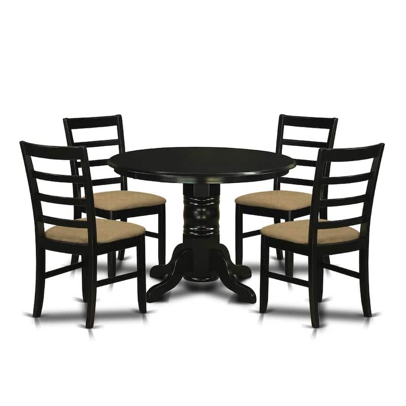 Medieval Round Dining Table Set - 5 Piece Kitchen Chairs & Table - Linen Fabric - 42 Inch