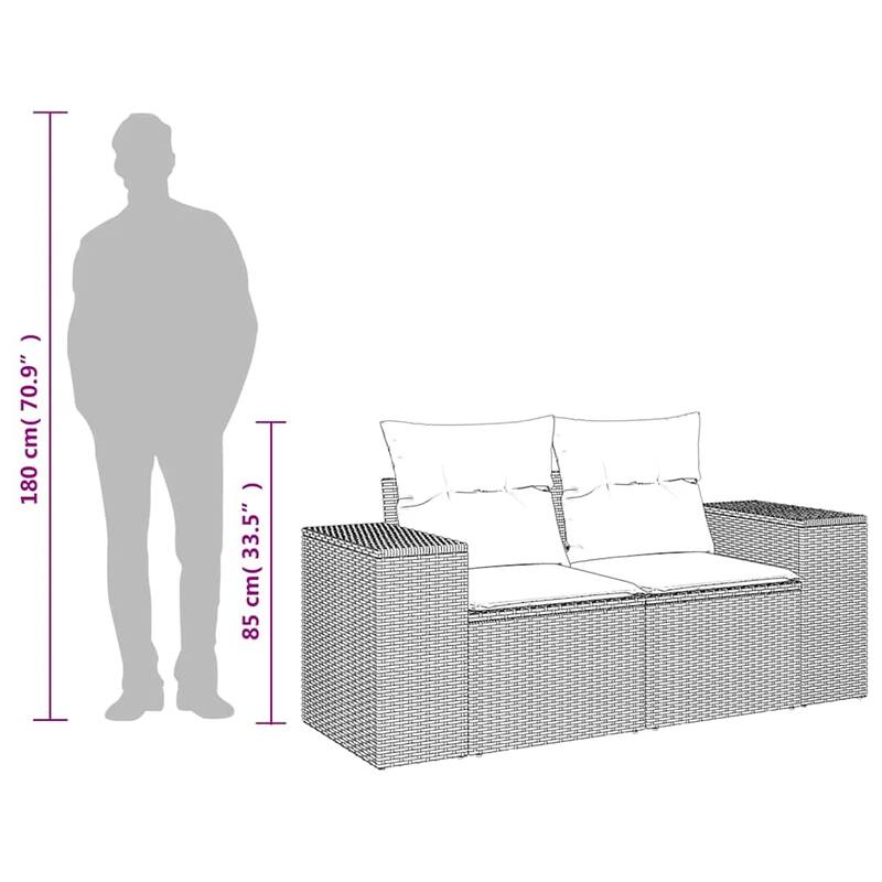 vidaXL Patio Sofa with Cushions 2-Seater Modular Couch Loveseat Poly Rattan - 24.4 x 73.2 x 27.2 in