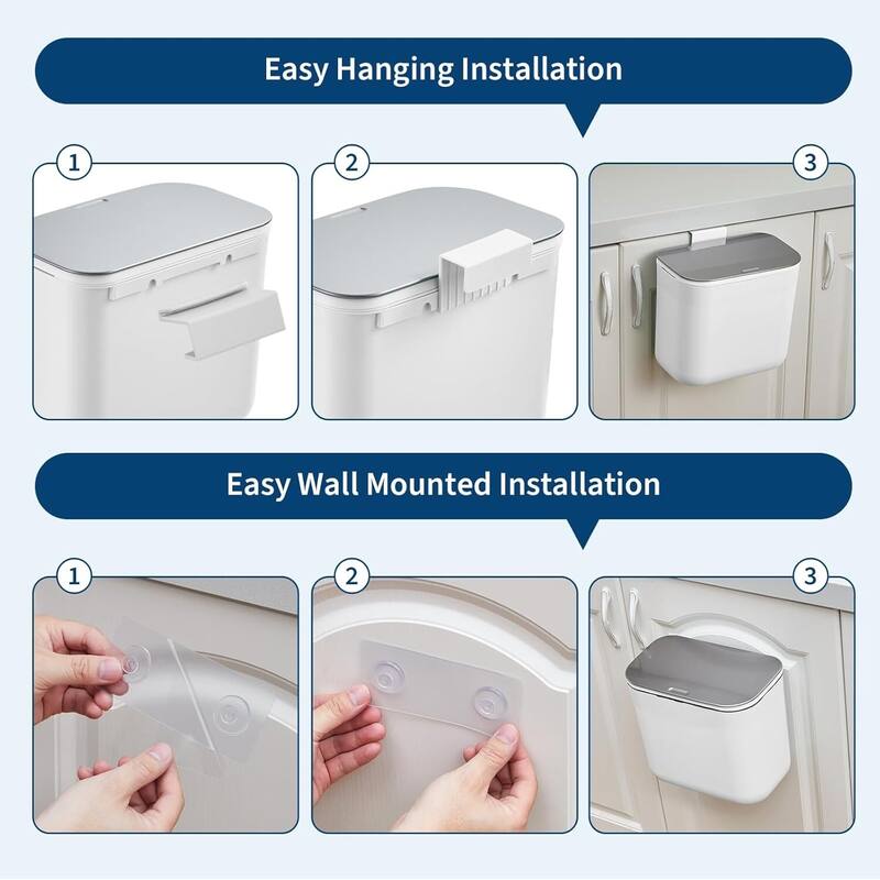 1.85 Gallon Compost Bin Hanging Trash Can with Stainless Steel Lid for Kitchen、Bathroom