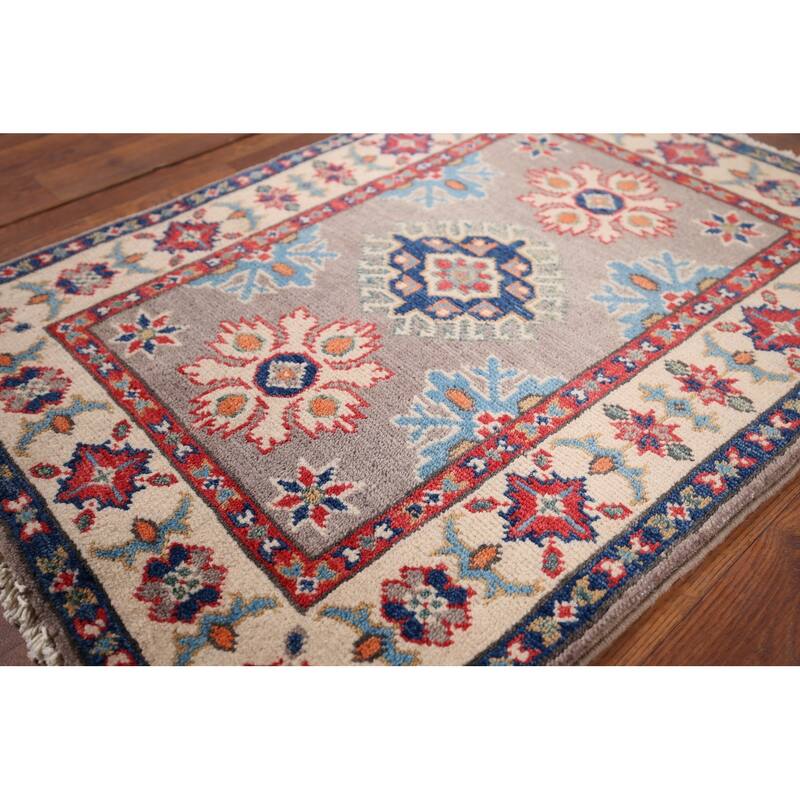 Geometric Kazak Foyer Rug Hand-Knotted Wool Carpet - 2'0" x 2'9"