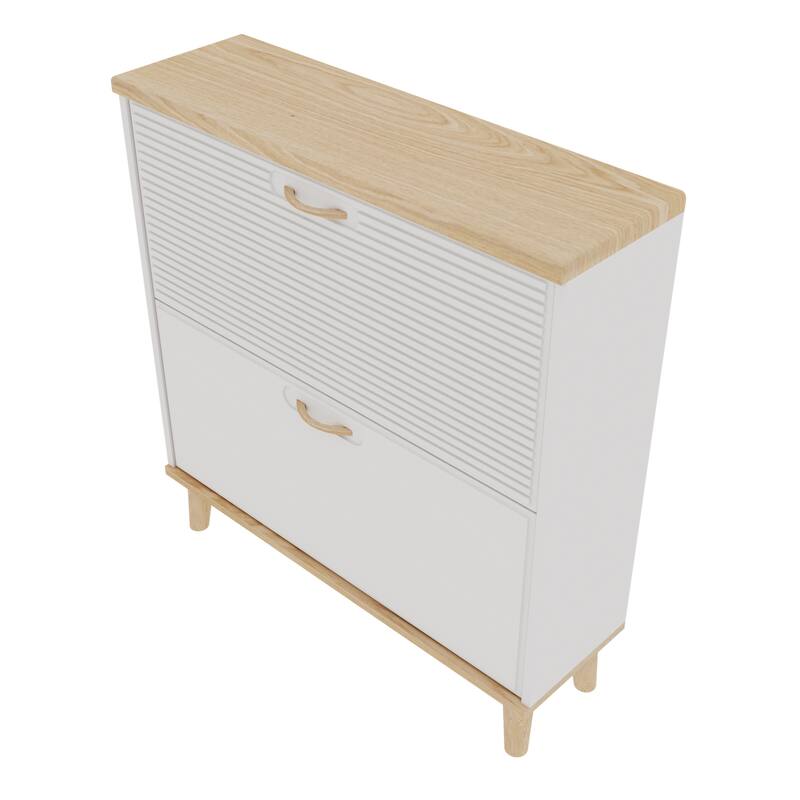 Freestanding Shoes Storage Cabinet with 2 Flip Drawers and Wood Legs