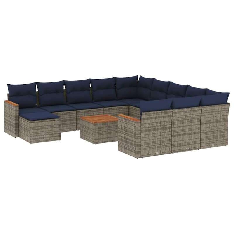 vidaXL 12/13 Piece Patio Sofa Set with Cushions Black/Gray Poly Rattan - 24.4 x 24.4 x 27.2