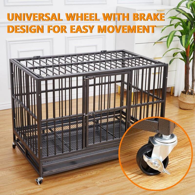 48" Dog Crate, with Wheels and Sturdy Locks