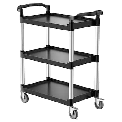 3-Tier Service Cart 300 lbs Capacity with Lockable Wheels and Handles - 34.65 x 16.14 x 39 in