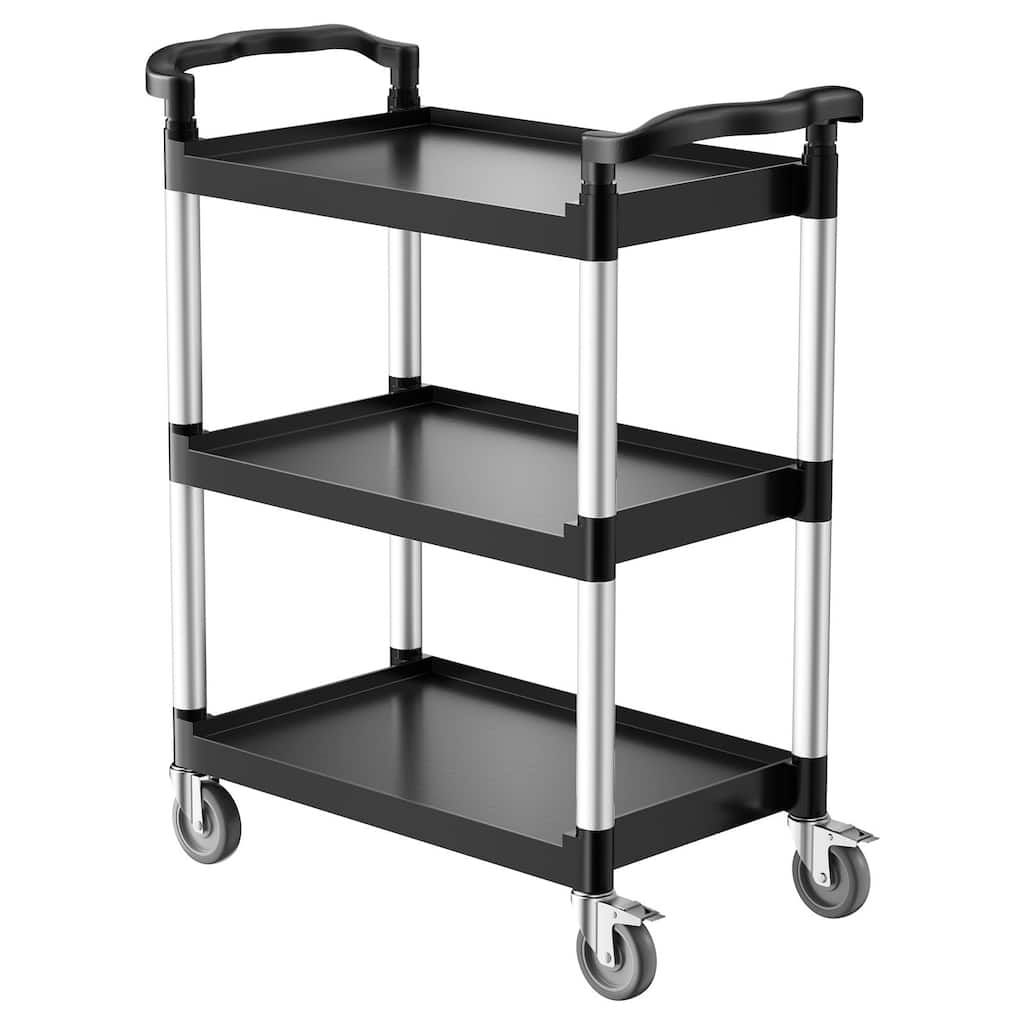Black 3-Tier Metal Rolling Utility Cart Mobile Organizer with Locking Wheels for Garage and Home Storage - 34.65 x 16.14 x 39 in